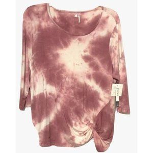 Silverware Blouse Womens Plus Size 2X Mauve Pink White Tie Dye 3/4 Sleeve Scoop